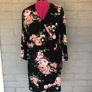 Black & pink flower lightweight stretchy dress